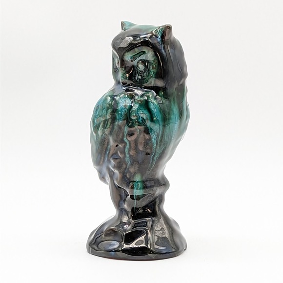 Blue Mountain Pottery Owl Drip Glaze Blue Green Brown Redware Vintage - Picture 11 of 13